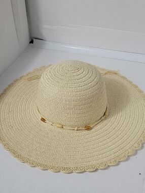 chatties Cream Straw Beach Sun Hat with Bead Trim